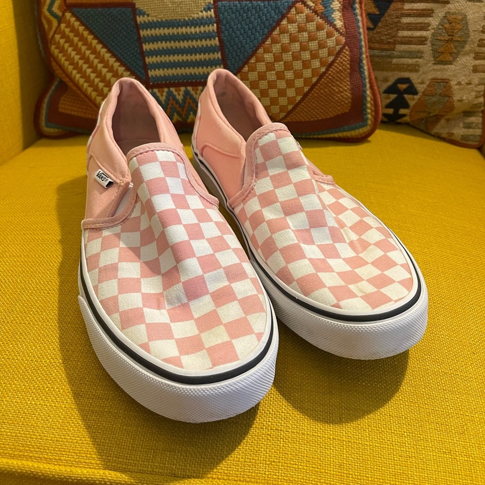 Pink Checker Board Vans Slip Ons